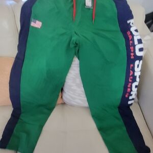 Polo by Ralph Lauren Green Sweatpants with Navy Side Panels
